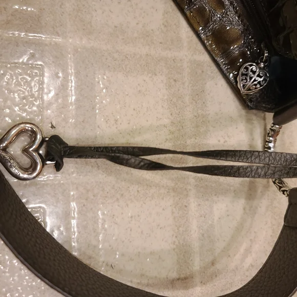 Brighton Cher Olive Green Croc Patent Leather Large Hobo Shoulder Bag. - Picture 8 of 8